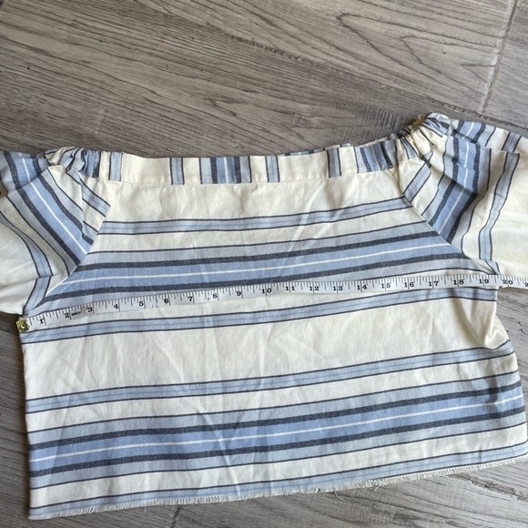 Lemlem Halima Crop Top Striped Off The Shoulder Linen/Cotton Off White/Blue SZ M - Picture 14 of 16